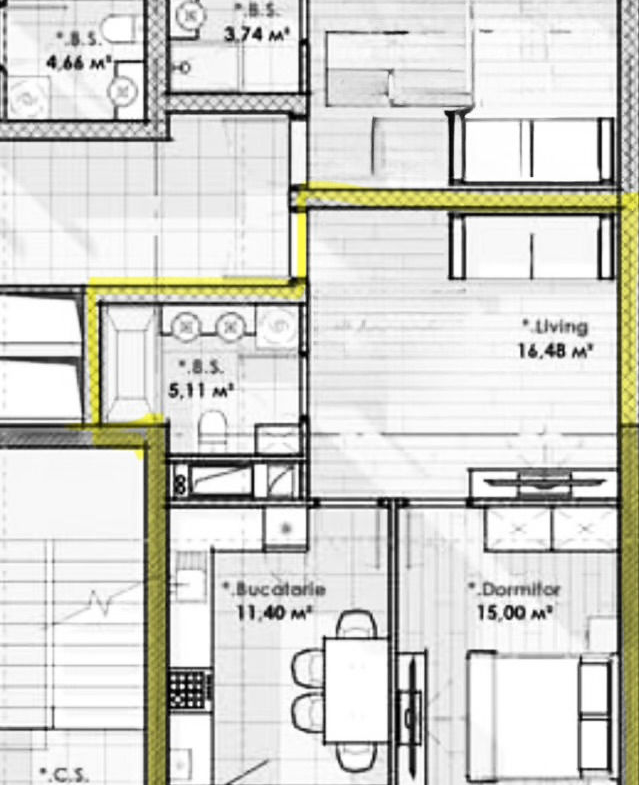 Apartament cu 1 cameră, 51 m², 3 etaj