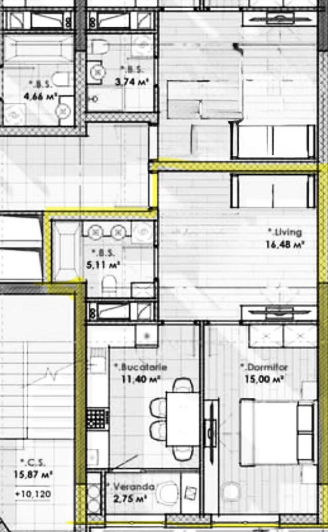 Apartament cu 1 cameră, 51 m², 3 etaj